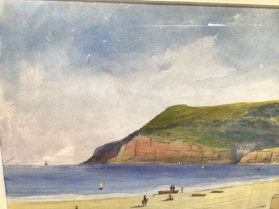 Lot 88 - Victorian English School watercolour - Dunose from Sandown Bay, with bathing huts on the beach, inscribed, 17cm x 24cm, in glazed gilt frame