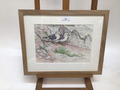 Lot 21 - Peter Partington (b. 1941) pencil and watercolour - two gulls on the coast, signed, 20cm x 28cm, in glazed frame