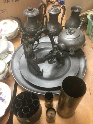 Lot 420 - 19th century Japanese bronze dragon together with small group of pewter