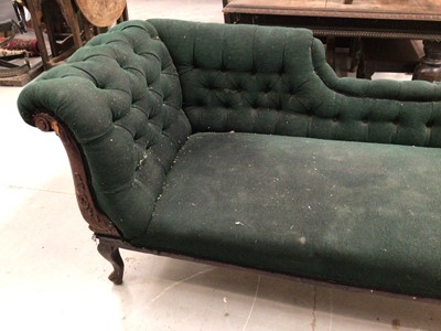 Lot 864 - Victorian double ended mahogany chaise longue upholstered in green buttoned material H88, W180, D70cm