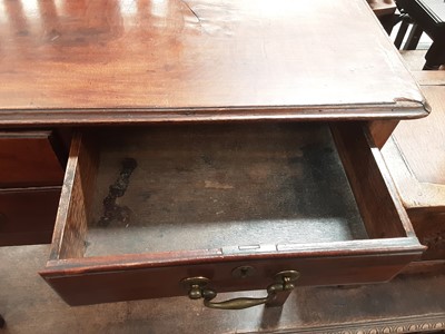Lot 871 - George III mahogany mahogany lowboy with two short and one long drawer with brass swan neck handles on moulded square chamfered legs