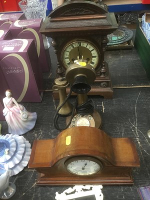 Lot 163 - Walnut mantel clock together with Edwardian mantel clock and candlestick telephone