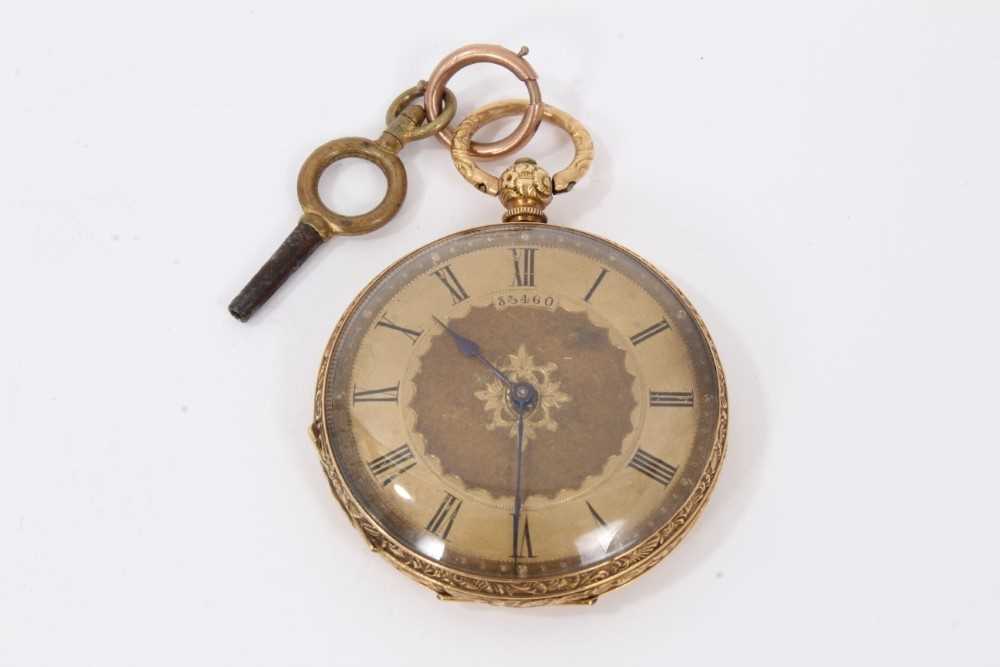 Lot 612 - 19th century Swiss 18ct gold fob watch