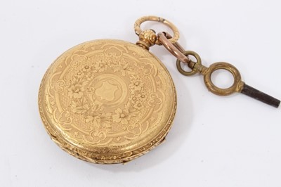 Lot 612 - 19th century Swiss 18ct gold fob watch