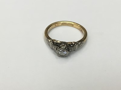 Lot 686 - 1930s diamond single stone ring with a brilliant cut diamond diamond estimated to weigh approximately 0.12cts in platinum setting on 18ct yellow gold shank. Finger size J½