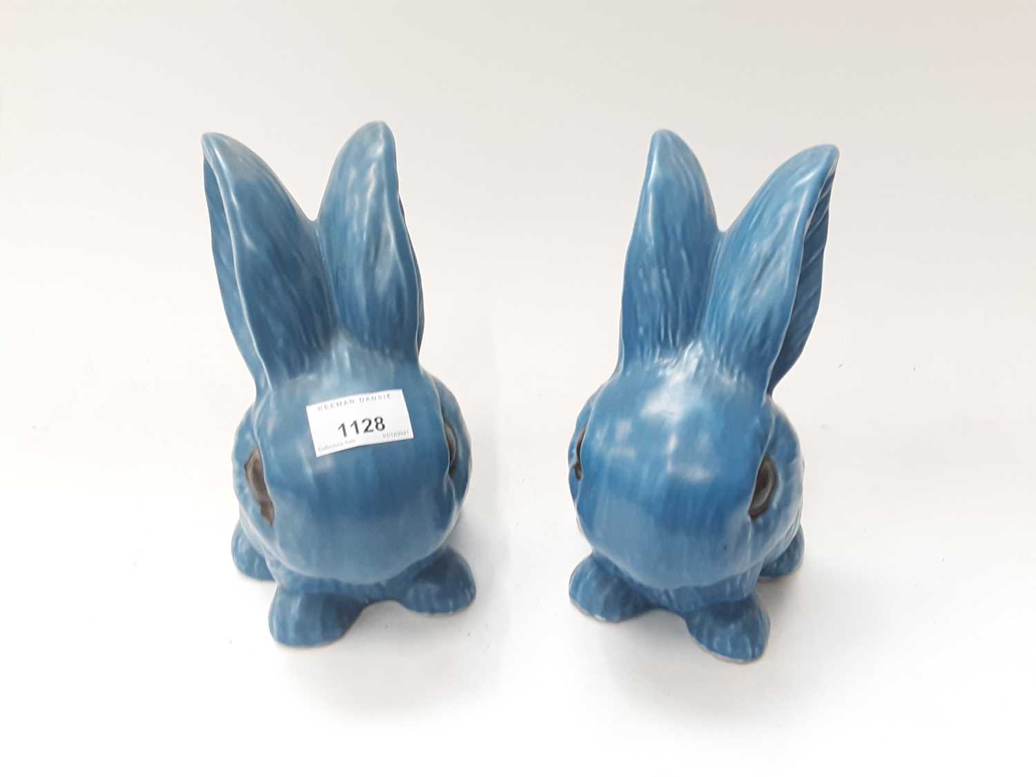 Lot 1128 - Large pair of blue Sylvac bunny rabbits,