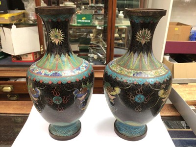 Lot 576 - Pair of Chinese cloisonné baluster form dragon vases