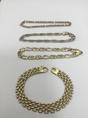 Lot 693 - Four 9ct gold bracelets