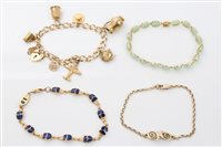 Lot 1504 - Gold (9ct) charm bracelet with various gold...