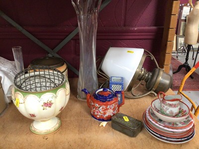 Lot 553 - Sundry items, including two brass ceiling lights, china and glass