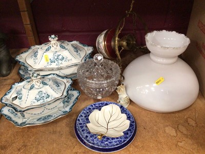 Lot 553 - Sundry items, including two brass ceiling lights, china and glass