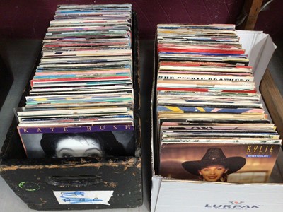 Lot 509 - Two boxes of single records including Kate Bush, KLF, Wireless, Pet Shop Boys, Mick Jagger, Take That, Selector, Deacon Blue, Bauhaus and Bros (approx. 300)