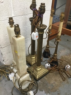 Lot 201 - Pair of onyx table lamp, pair of brass table lamps and another pair