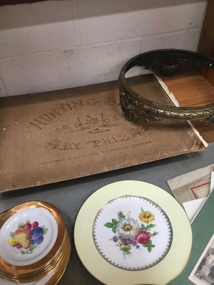 Lot 202 - 19th century Continental ceiling light, together with group of various prints, flat iron, pair of Vienna style dishes and various other dishes