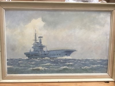 Lot 179 - Bill Wynn Werninck (20th century) oil on board 'HMS Hermes', signed, 32 x 50cm, framed