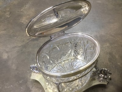 Lot 181 - Victorian silver plated and cut glass biscuit barrel