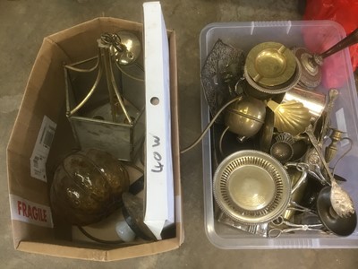 Lot 182 - Quantity of silver plate and metalwares, also two glass lights