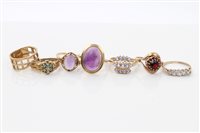 Lot 1509 - Group of seven gold gem set dress rings