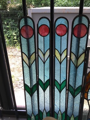 Lot 224 - Group of  Art Nouveau and Art Deco stained glass panels, largest approximately 82cm x 32cm