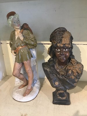 Lot 225 - Victorian painted plaster sculpture by C.B. Birch 1873, together with late 19th bronzed plaster bust of a Moorish figure, tallest approximately 58cm.