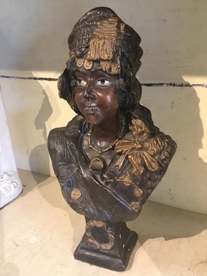 Lot 225 - Victorian painted plaster sculpture by C.B. Birch 1873, together with late 19th bronzed plaster bust of a Moorish figure, tallest approximately 58cm.
