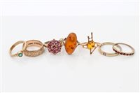 Lot 1510 - Group of seven gold gem set dress rings