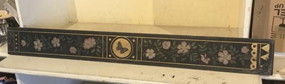Lot 227 - Late Victorian Aesthetic movement painted wooden panel depicting butterfly and rambling roses, 132cm x 15cm