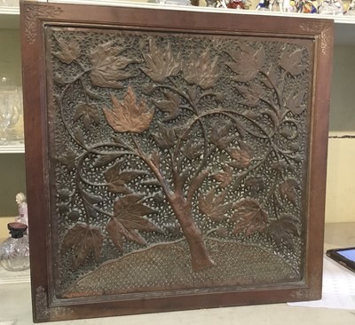 Lot 228 - Late 19th century Indian pierced copper panel in carved hardwood frame, approximately 68cm square