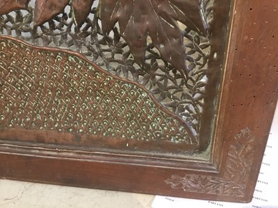 Lot 228 - Late 19th century Indian pierced copper panel in carved hardwood frame, approximately 68cm square