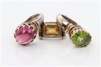 Lot 1511 - Three white and yellow metal gem set dress rings