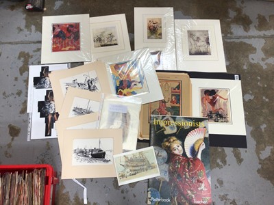 Lot 56 - Quantity of pictures and prints, various subjects, including three Paul Earee sketches, four Willie Rawson etchings, Mona Lisa scrapbooks, etc