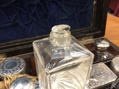 Lot 792 - Victorian coromandel toiletry box with silver mounted cut glass fittings