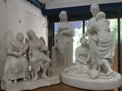 Lot 207 - Three Victorian Parian porcelain figures to include Darby and Joan