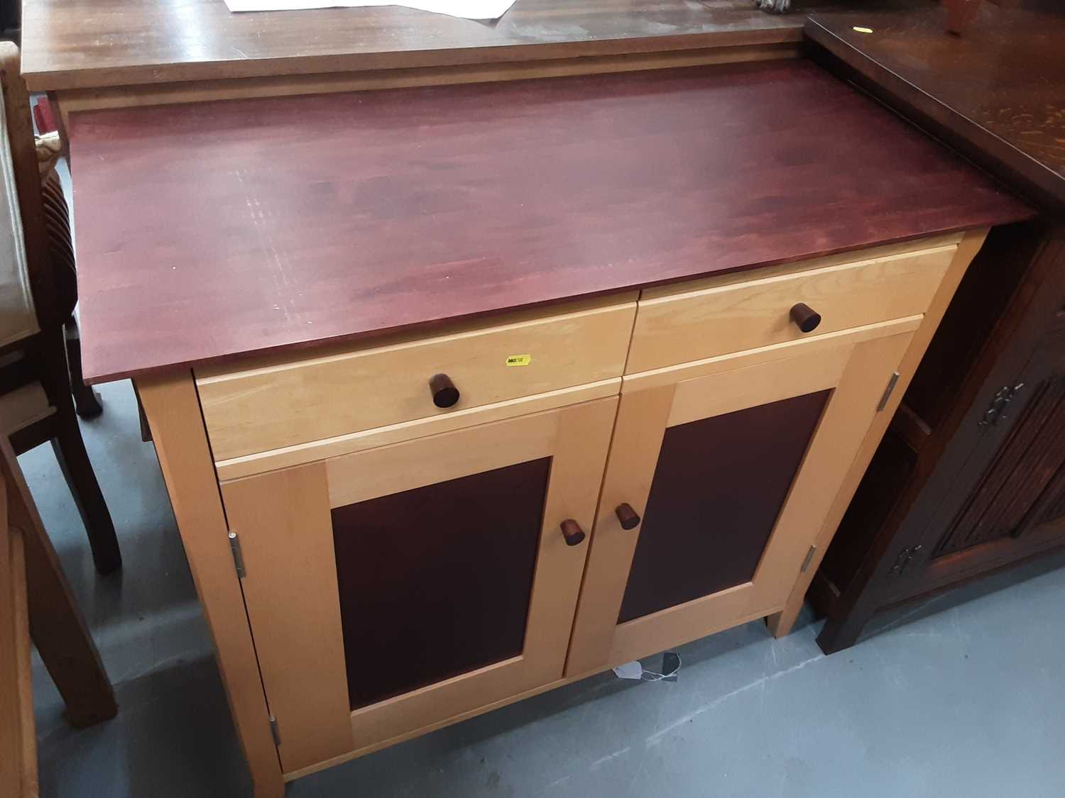 Lot 878 - Contemporary beech effect sideboard with two drawers and cupboards below, 96cm wide, 45cm deep, 87cm high