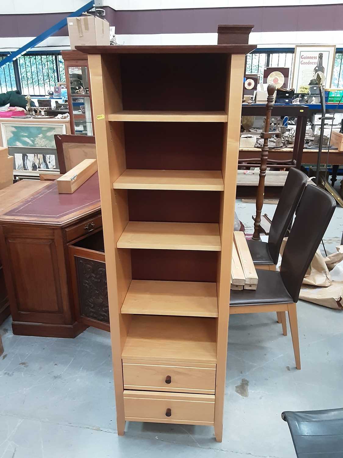 Lot 883 - Contemporary beech effect bookcase with adjustable shelves and two drawers below, 54cm wide, 33cm deep, 162.5cm high