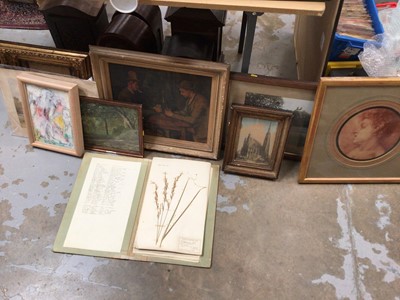 Lot 46 - Box of pictures and prints, together with a folder of pressed common grass and weed specimens