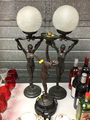 Lot 262 - Group of three Art Deco style reproduction bronzed resin lamps (3)