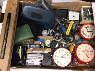 Lot 269 - One box of alarm clocks, pen knives and sundries