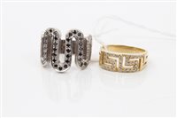 Lot 1520 - Two gold (14ct) rings - diamond Greek key...