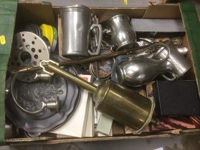 Lot 434 - Brass chandelier together with a box of assorted silver plated ware and other metalware