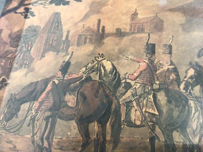 Lot 59 - Large 19th century military watercolour, soldiers on horseback, in ebony frame, 53.5 x 41.5cm excl. frame