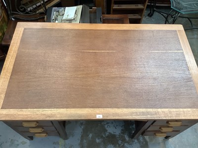 Lot 936 - Mid century oak twin pedestal desk with oak top and six drawers