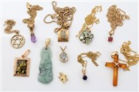 Lot 1524 - Group of eleven gold and gem set pendants