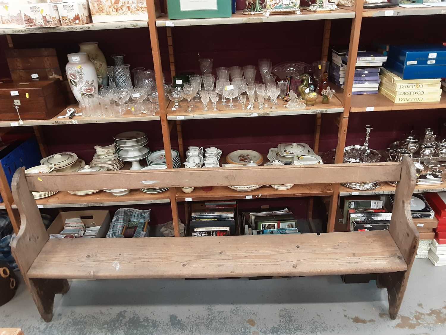 Lot 893 - Old pine bench, 210cm wide, 95.5cm high