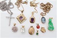 Lot 1525 - Group of eleven gold and yellow metal gem set...