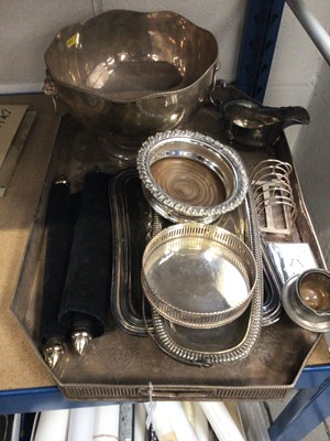 Lot 99 - Collection of silver plate, including large tray, bowl, wine coasters, etc