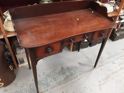 Lot 898 - Victorian mahogany kneehole sideboard with ledge back, three drawers below on square taper legs, 106cm wide, 53.5cm deep, 97cm high