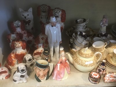 Lot 247 - Collection of Staffordshire spaniels together with Doulton figures and character jugs and teawares, Royal crown Derby pieces