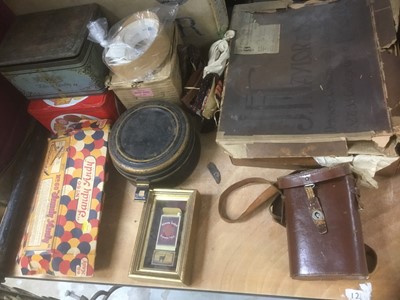 Lot 400 - 19th century toleware spice box, binoculars in brown leather case, tripod, vintage hoover and sundries