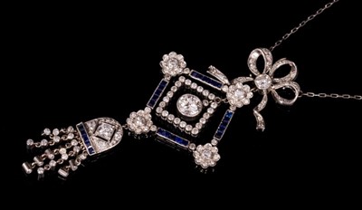 Lot 457 - Edwardian style Belle Époque diamond and sapphire pendant necklace